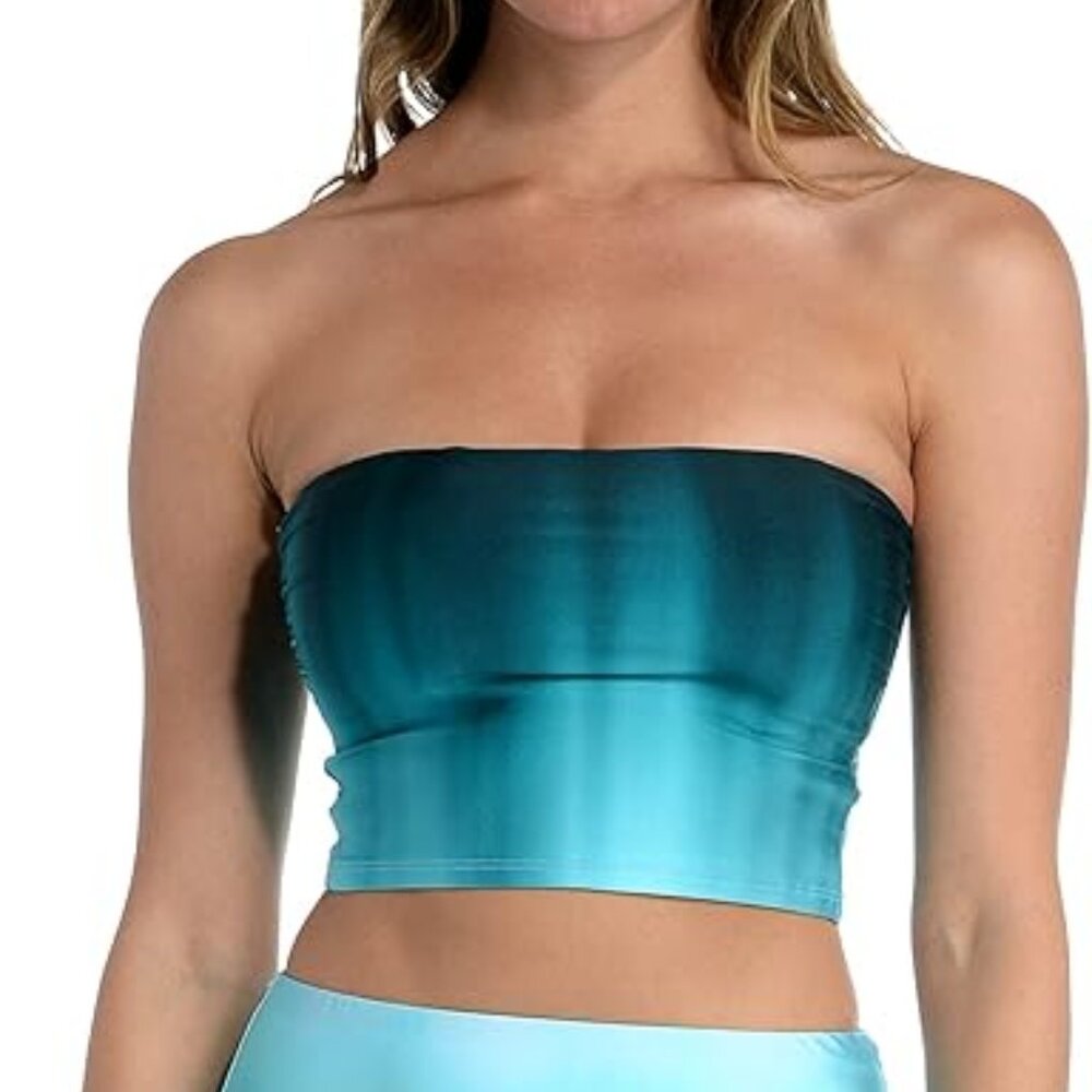 LA BLANCA Bandeau "Midkini" Bikini Swimsuit Top in Turquoise//Ocean Oasis